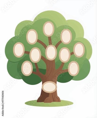 Family tree vector illustration flat style green brown ovals isolated