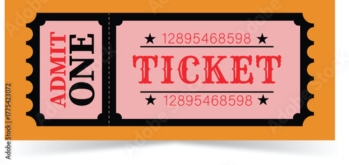 Retro pink and orange admit one ticket for cinema or event illustration