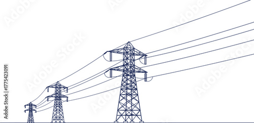 High voltage transmission tower silhouette vector illustration, electricity pylons, power line design, energy infrastructure, electrical grid, industrial structure, voltage system, utility network