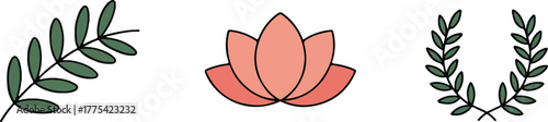 Botanical Elements Lotus Laurel Branch Ivy vector illustration