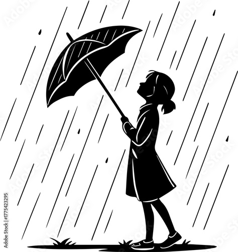 Silhouette of Person with Umbrella in Rain – Emotional Weather Scene Vector