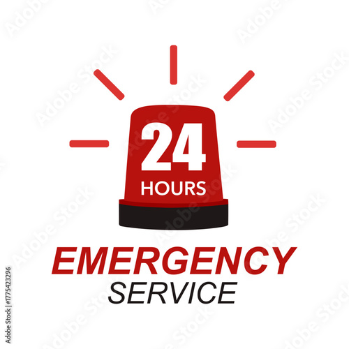 Emergency services 24 hours icon. Vector illustration. 24 hour service vector design. Emergency sign symbol. Ambulance siren. Hospital sign printable