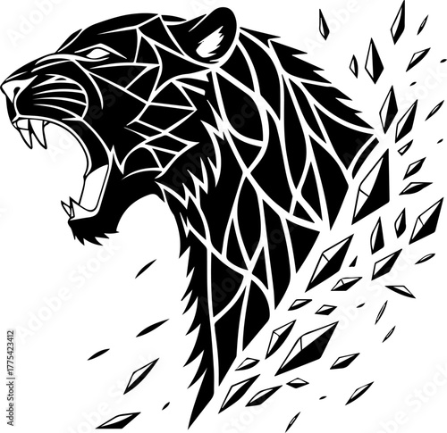 Roaring Tiger Head Silhouette – Geometric Wild Animal Vector