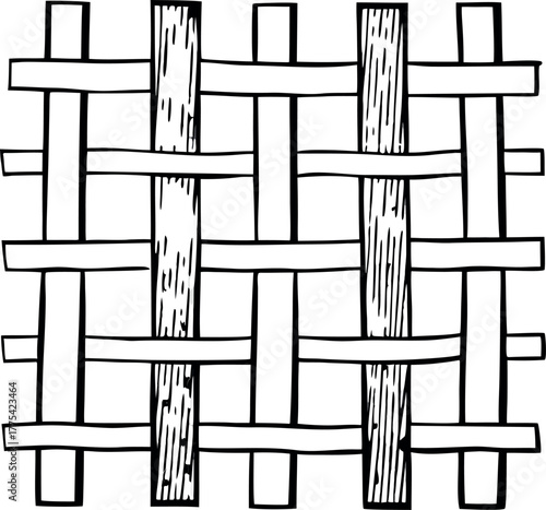 Hand-Drawn Woven Pattern Texture or Basket Weave Background in Black and White