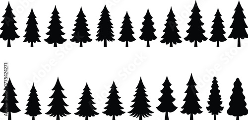 Silhouette conifer trees vector set, evergreen forest illustration, pine and fir tree collection, black tree shapes, natural woodland design elements