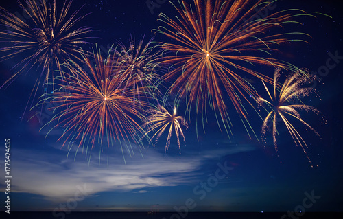 Stunning fireworks illuminate the night sky over the ocean, symbolizing celebration, hope, and the excitement of welcoming 2026 with bright new beginnings.