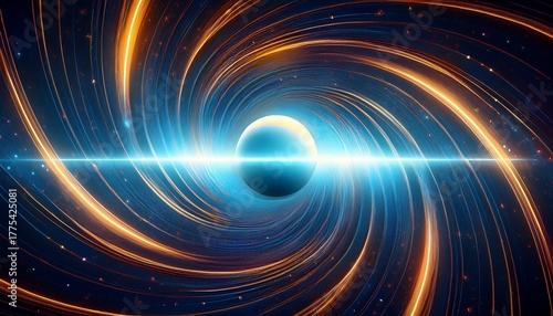 abstract space vortex black hole alien lights and swirling speed of light glowing orbs infinity symbol astral projection planet