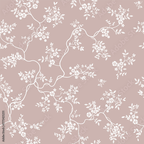 seamless pattern of flowers, branches and leaves
