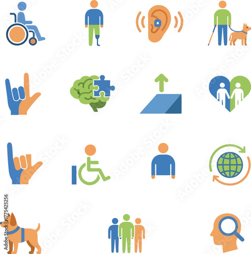 Icons representing different types of disabilities, including physical, sensory, and cognitive impairments.