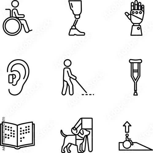 Icons depicting various disabilities and assistive devices.