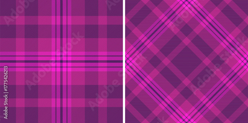 Vibrant magenta and purple plaid textures offer classic elegance. Ideal for textiles, backgrounds, design elements adding rich color, warmth, and traditional flair.