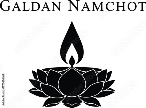 Galdan namchot with candle and lotus flower illustration