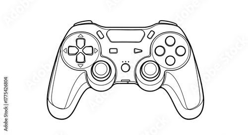 Contoured Outline Gamepad Vector Illustration Sketchy Black on Whit