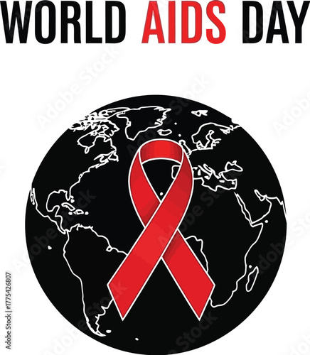 World aids day with red ribbon and globe illustration