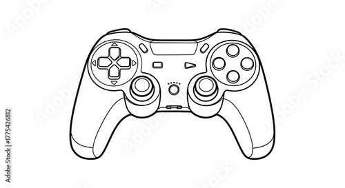 Contoured Outline Gamepad Vector Illustration Sketchy Black on Whit