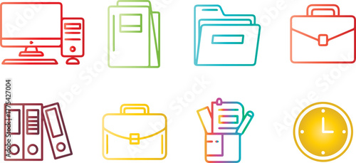 Office icons representing business administration and management tasks