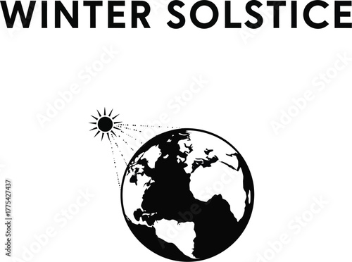 Winter solstice illustration with earth tilt and sun rays