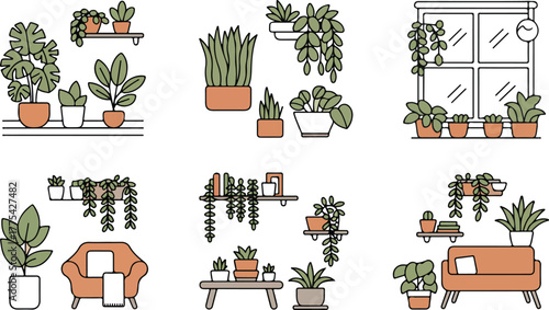 Interior Scenes with Potted Plants and Furniture houseplants