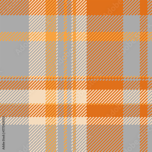 Trendy textile seamless tartan, holiday pattern fabric vector. Discount plaid texture background check in orange and dark gray colors.