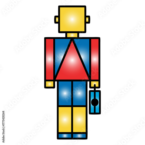 Abstract Character in Primary Colors Holding Bag