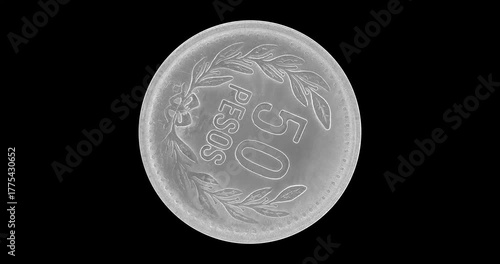 Reverse of Colombia coin 50 pesos 2010, isolated in black background. Loopable animation in 4k resolution video