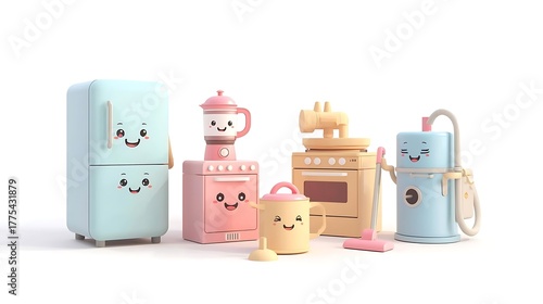 Minimalist Kitchen Gadgets in Soft Pink, Yellow, and Blue Tones