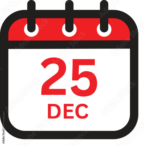 Minimal Christmas Calendar Icon Holiday Reminder Vector 25 December