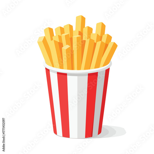Delicious Freshly Fried French Fries in a Classic Red and White Striped Paper Cup, a Popular Fast Food Treat Enjoyed Worldwide