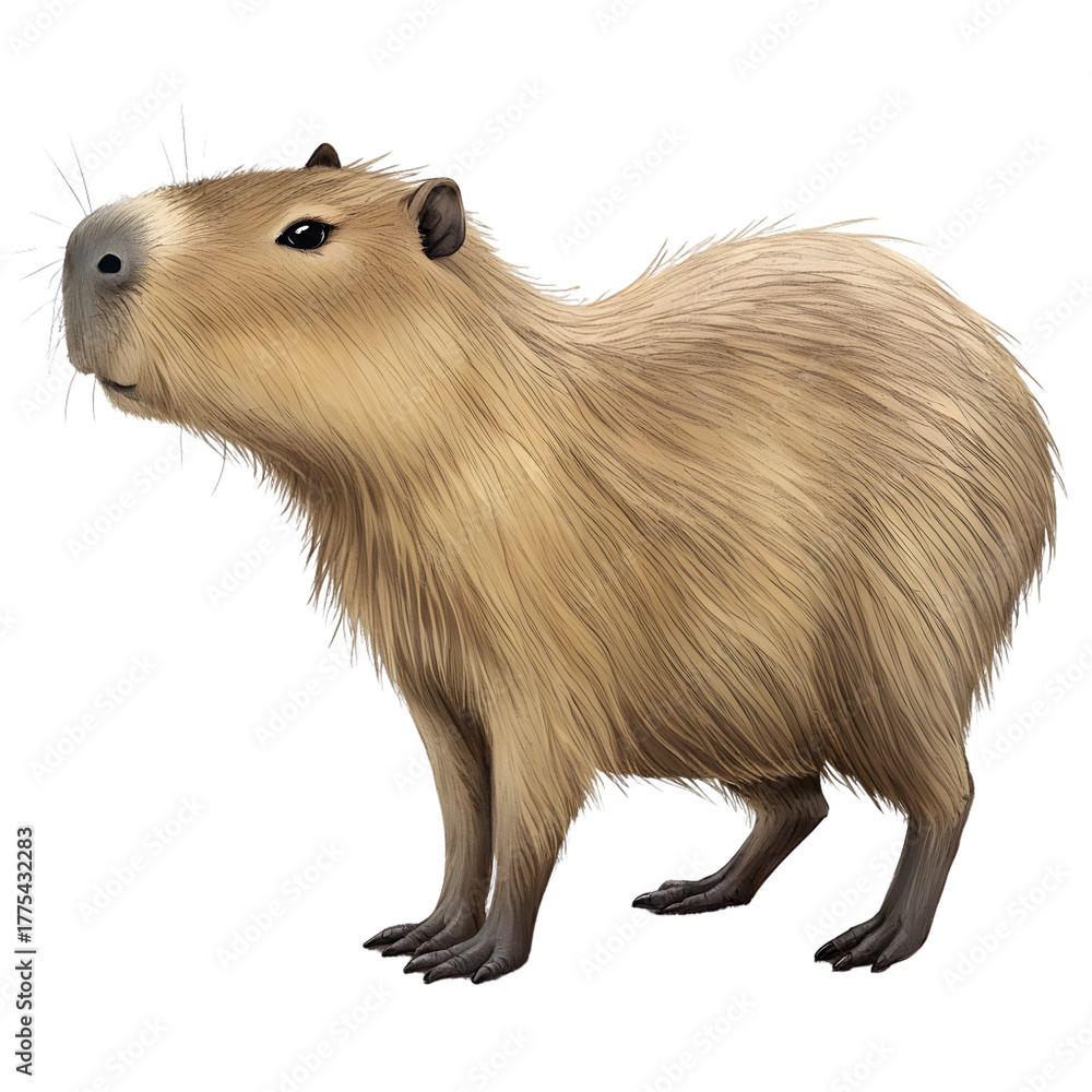 Fototapeta premium Capybara standing profile isolated on transparent background