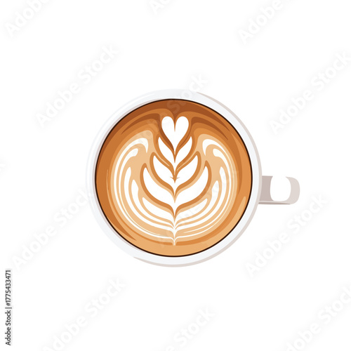 A delightful top-down view of a meticulously crafted latte with beautiful art on its surface, a perfect beverage for any food lover