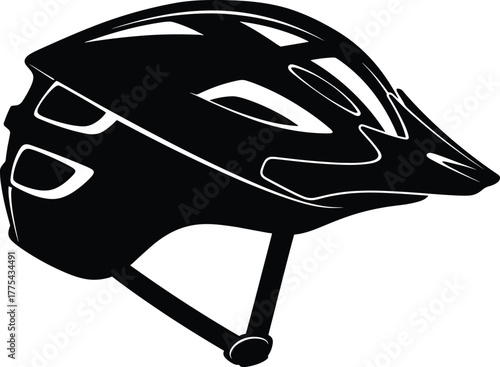 Black Silhouette of a Bicycle Helmet bicycle helmet, cycling, sport, safety, rider, safety, sports, protective, recreation, cycling, gear, road, bike, design, lifestyle, biking, helmet, silhouette, bi