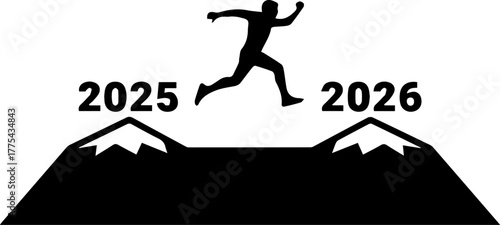 silhouette of a man jumping toward new year