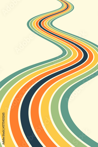 Retrofuturism poster design in trendy retro line style. Modern art poster retro vintage style 70s stripes background template lines shapes vector design.