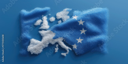 European Union map rendered in soft textured fabric displays symbolic blue stars.