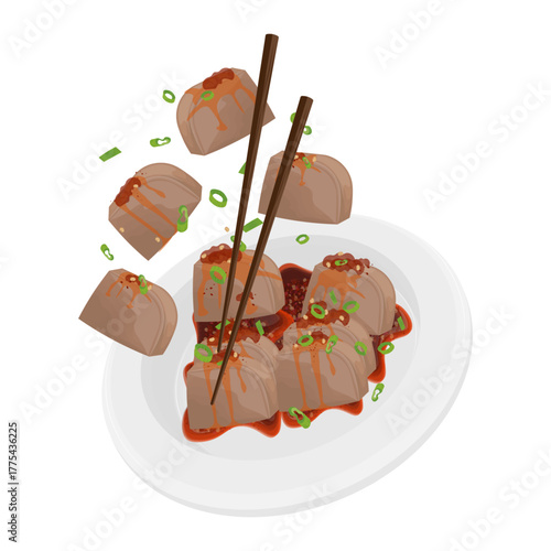 Vector Illustration Logo Clip art Levitation Seasoned acorn jelly Dotori muk or Dotori Mook 