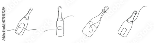 Collection of detailed champagne bottle sketches showing various angles and details