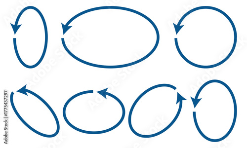 Oval circle rotate arrow icon. Ellipse orbit line arrow symbol. Oval circumference sign. Vector illustration isolated on white background.