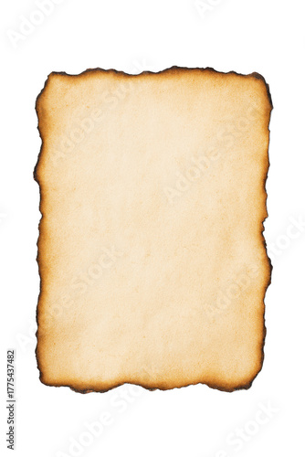 A 3d square piece of aged parchment paper with burnt and torn edges isolated on transparent background