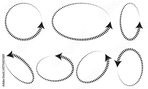 Oval circle rotate arrow icon. Ellipse orbit line arrow symbol. Oval circumference sign. Vector illustration isolated on white background.