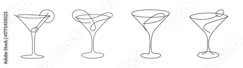 Collection of four martini glasses in sketch style graphic