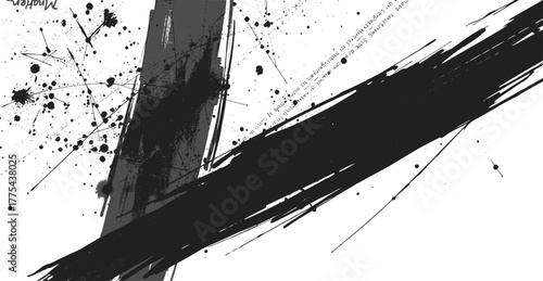 Dynamic black ink brush strokes and splatters on