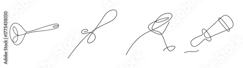 Four hand drawn sketchy cocktail stirrer designs in a row