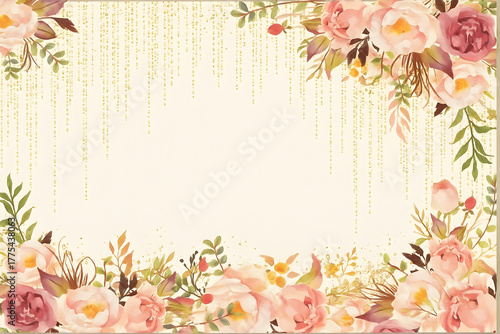 Floral Frame with Roses and Greenery for Elegant Invitations.
