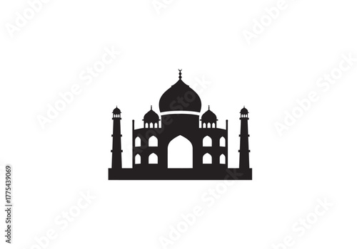 Black silhouette of the Taj Mahal on a white background