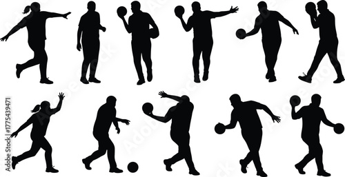 Silhouette collection of people playing dodgeball in various action poses, vector illustration for sports activity, fitness, and recreational game design