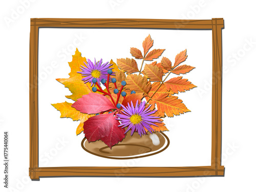 Autumn bouquet of leaves and flowers