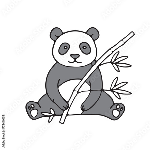 A panda sitting at the zoo eating bamboo
