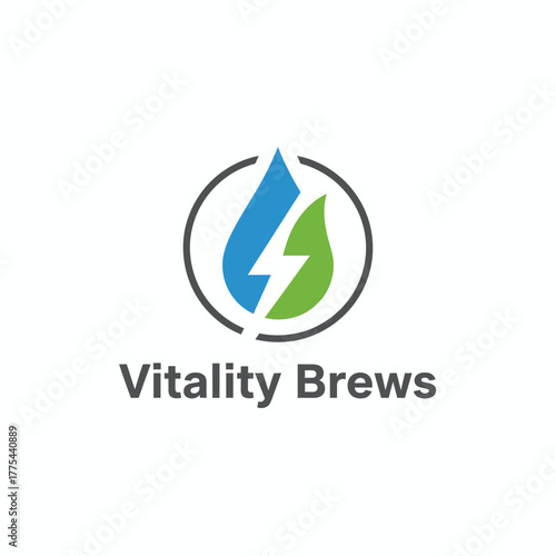 A clean modern logo with a blue and green droplet featuring a lightning bolt, symbolizing energy, freshness, and vitality in healthy or refreshing beverages.