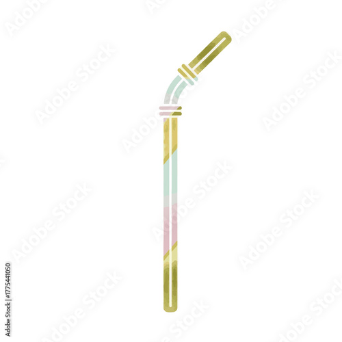 Flat vector style illustration of a reusable straw. Colorful striped drinking accessory with a bendable top. Eco-friendly concept graphic isolated on a transparent background