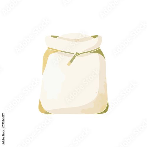 A flat vector style illustration of a rice bag. Simple sack of grain or flour for food and agriculture concepts. Isolated graphic element for packaging design